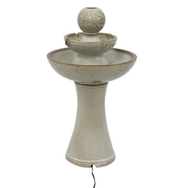 Sunnydaze Gentle Glow 2-Tier Ceramic Outdoor Fountain with LED Lights SSS-5821