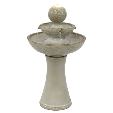Sunnydaze Gentle Glow 2-Tier Ceramic Outdoor Fountain with LED Lights SSS-5821