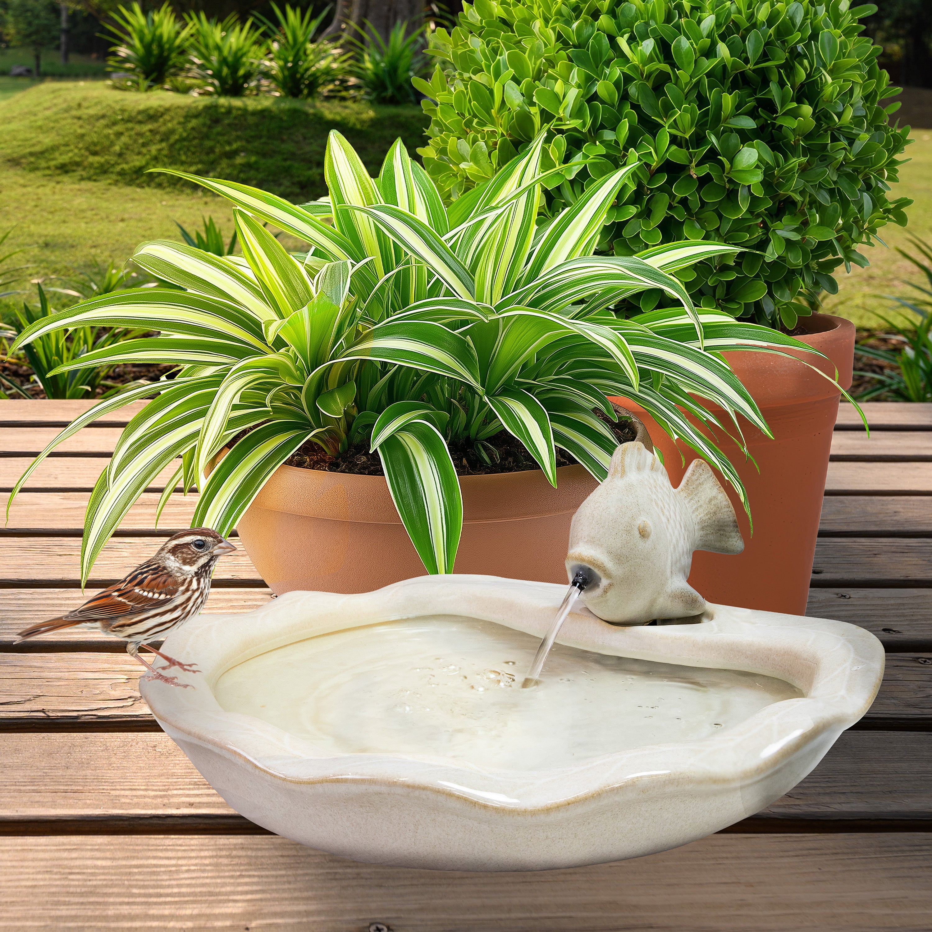 Sunnydaze Glazed Ceramic Fish Outdoor Water Fountain - 7"