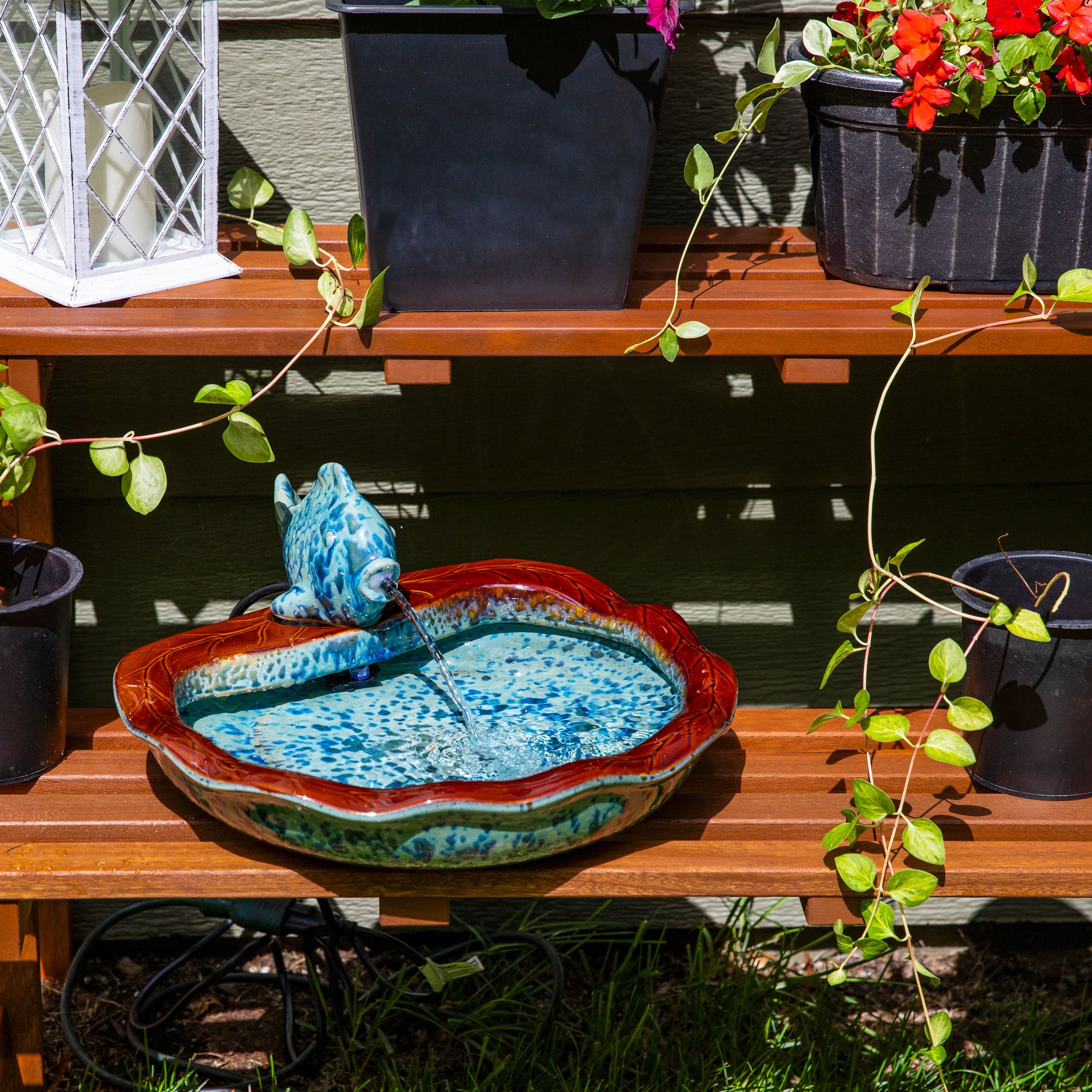 Sunnydaze Glazed Ceramic Fish Outdoor Water Fountain - 7"