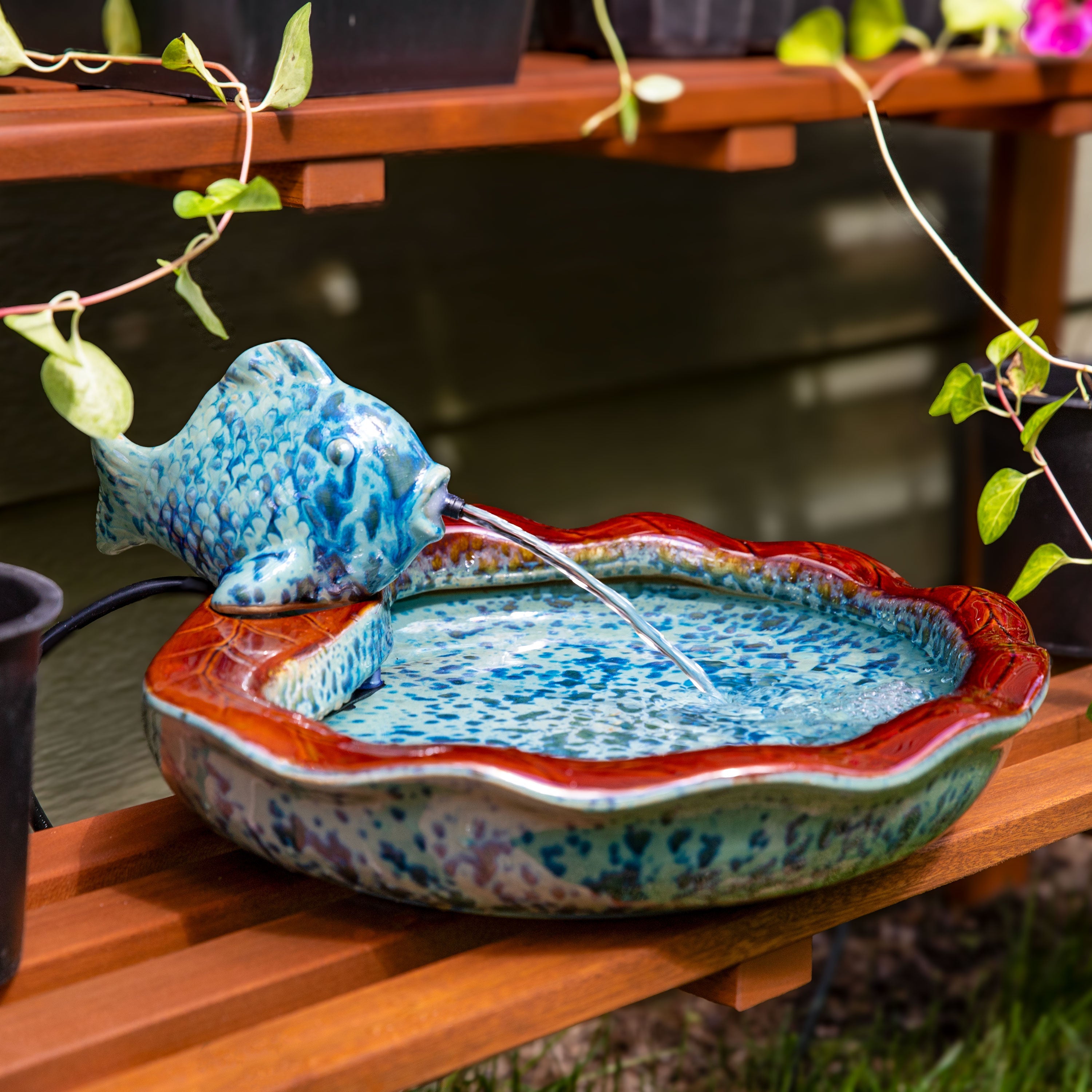 Sunnydaze Glazed Ceramic Fish Outdoor Water Fountain - 7"