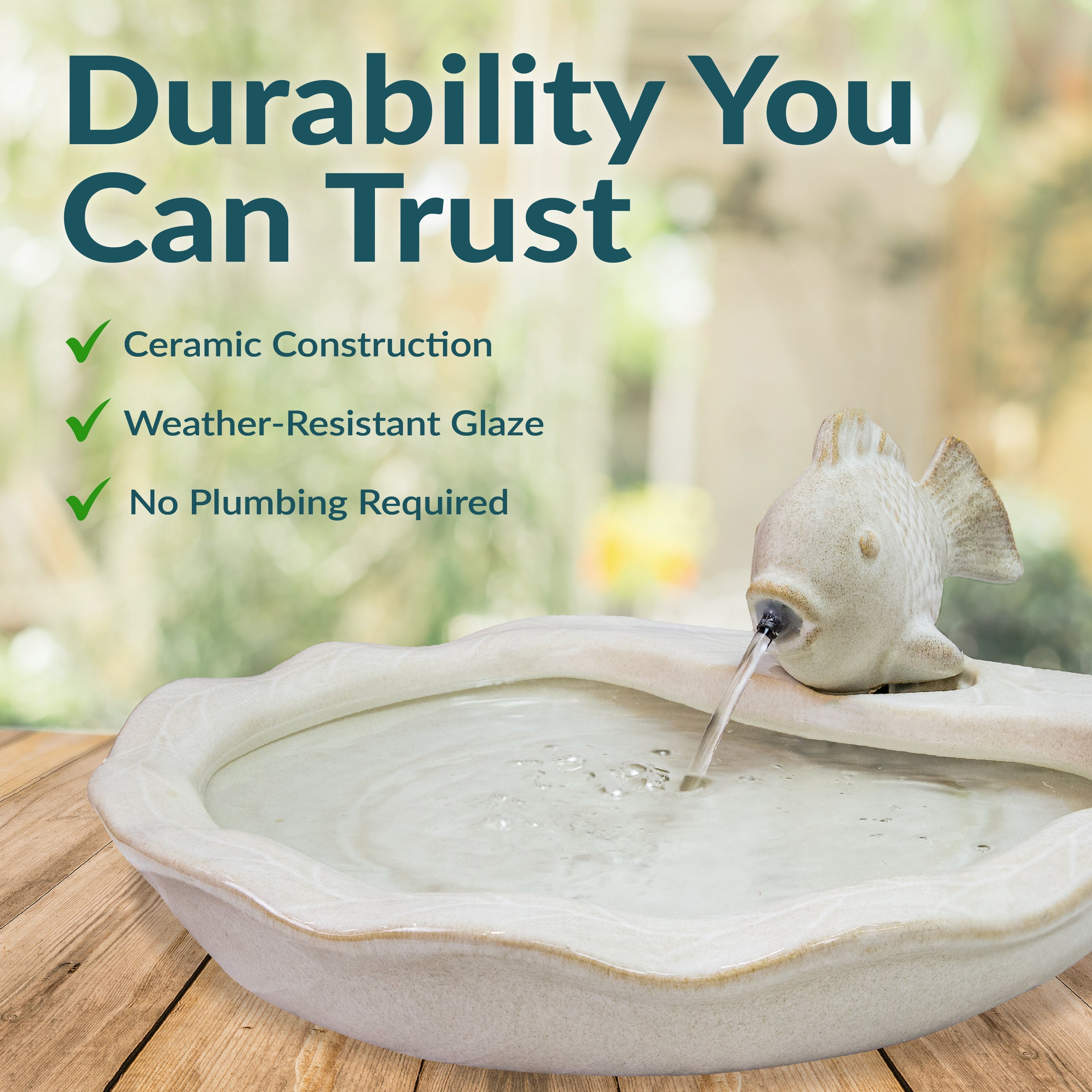 Sunnydaze Glazed Ceramic Fish Outdoor Water Fountain - 7"