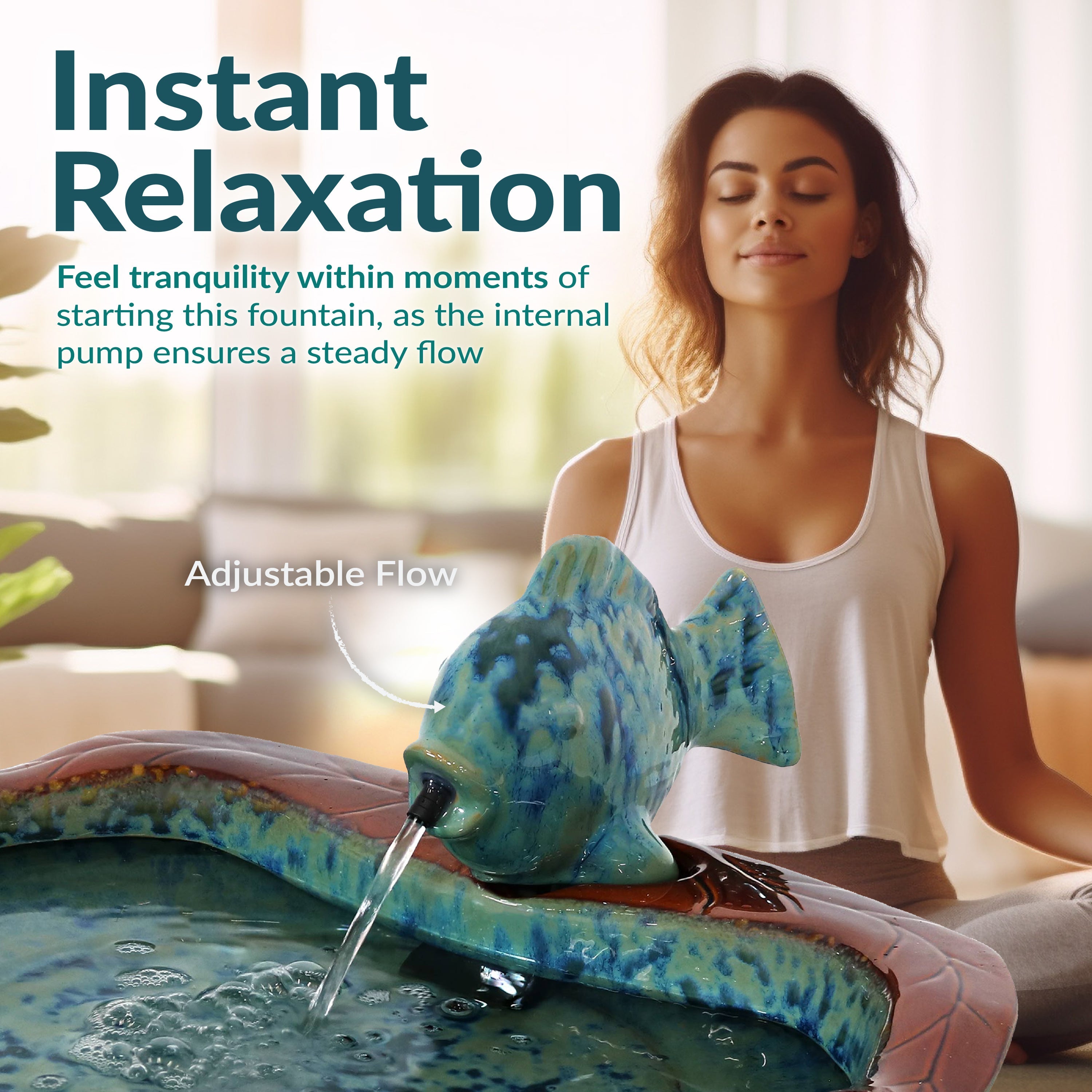 Sunnydaze Glazed Ceramic Fish Outdoor Water Fountain - 7"