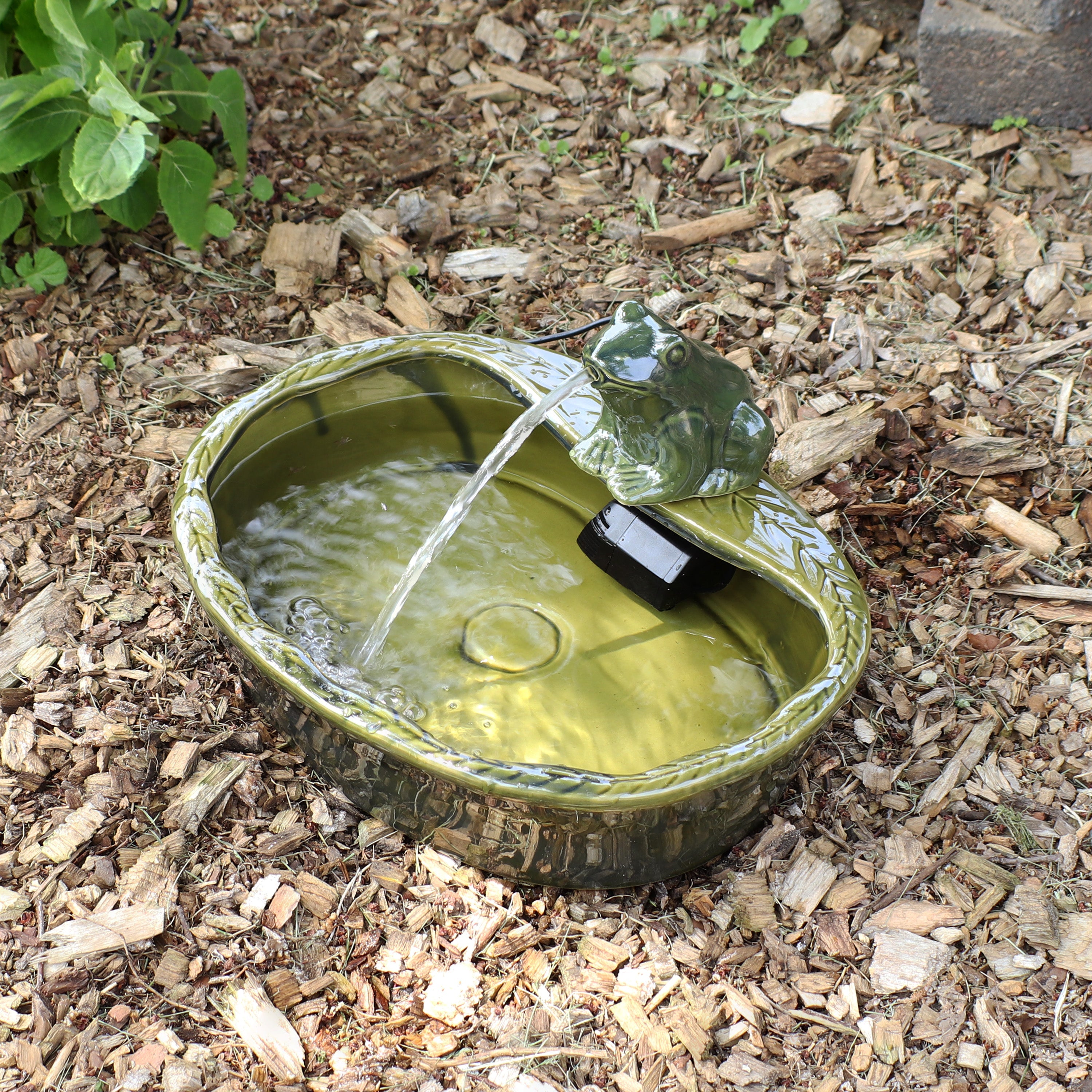 Sunnydaze Green Glazed Ceramic Solar Water Fountain - Frog