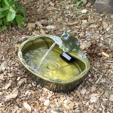Sunnydaze Green Glazed Ceramic Solar Water Fountain - Frog