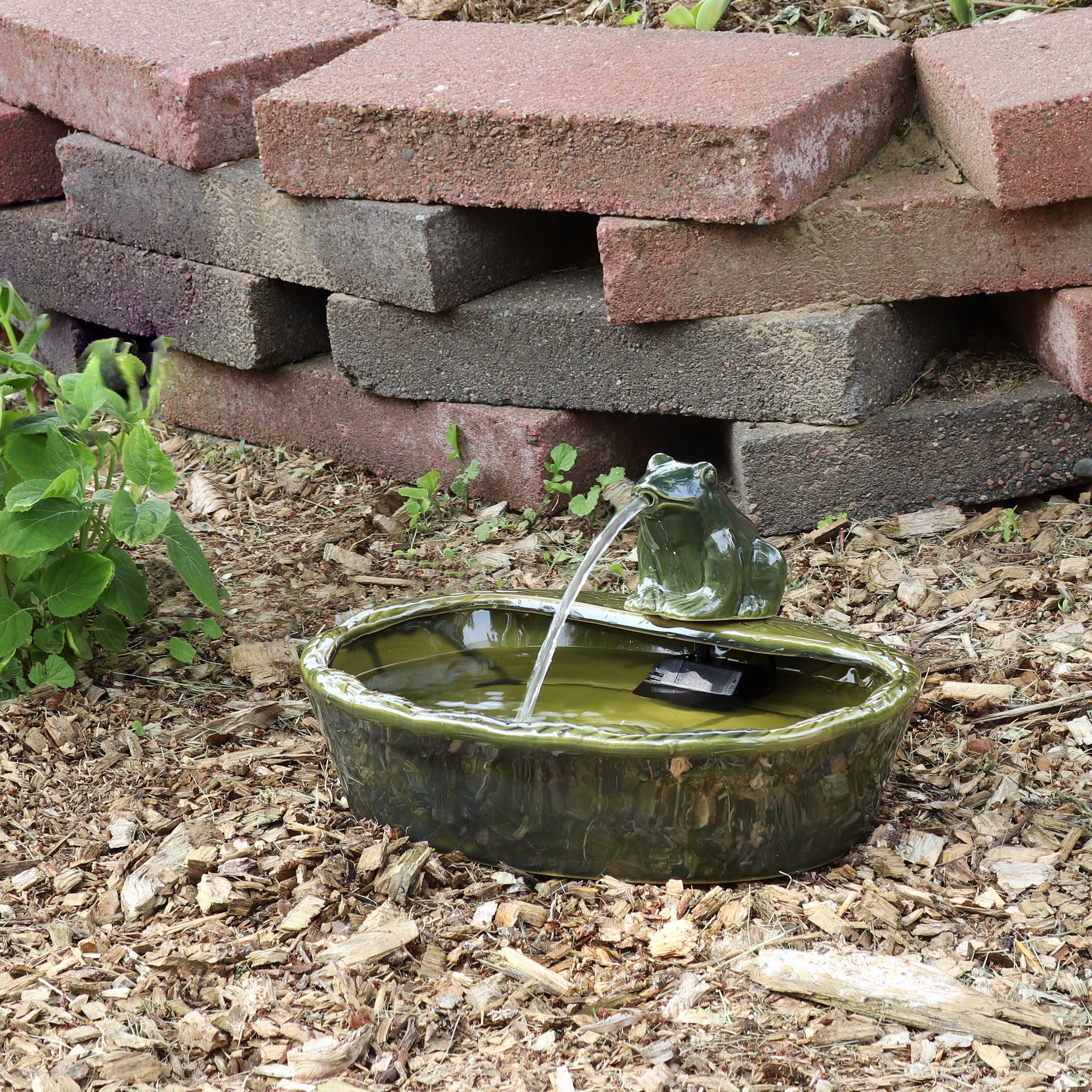 Sunnydaze Green Glazed Ceramic Solar Water Fountain - Frog