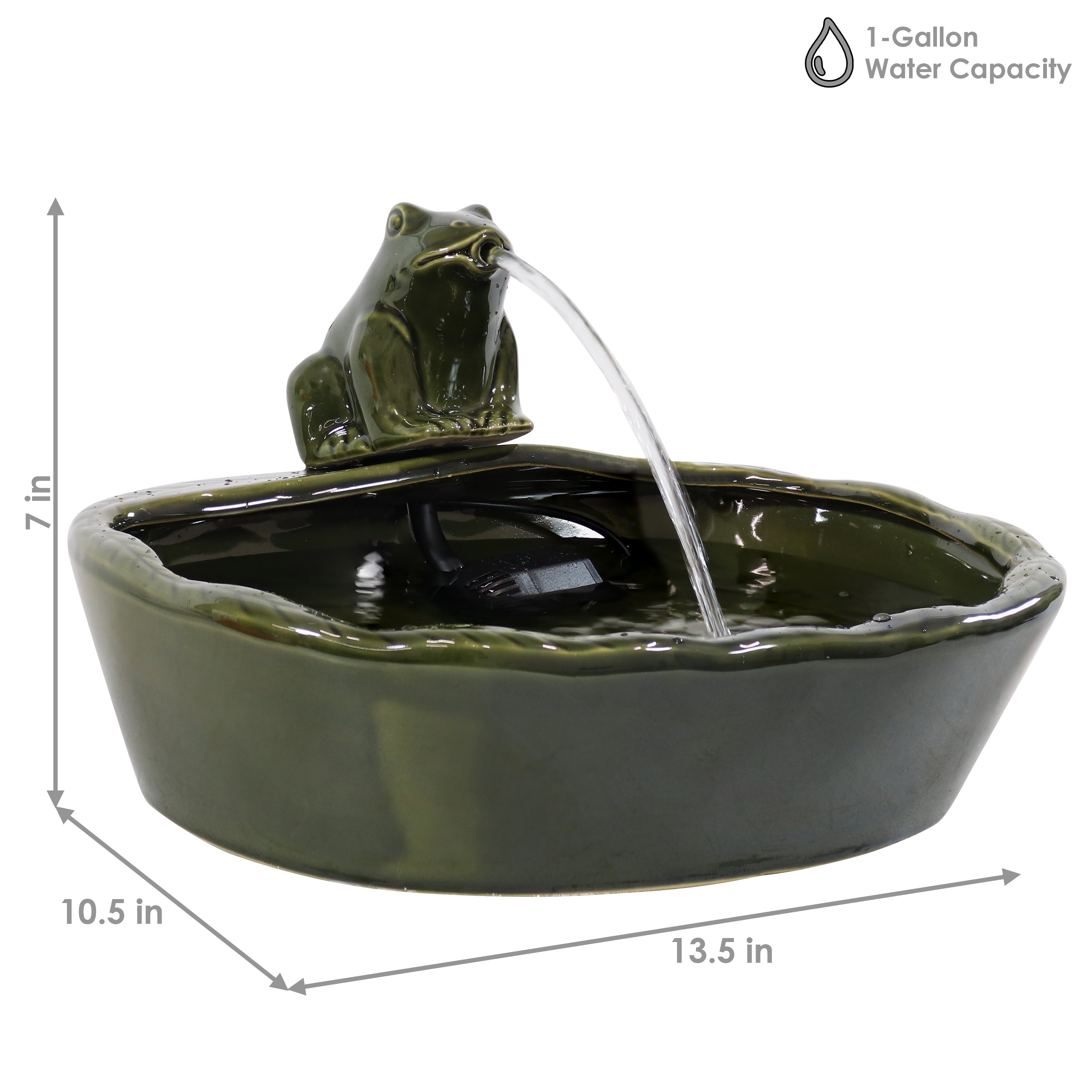 Sunnydaze Green Glazed Ceramic Solar Water Fountain - Frog