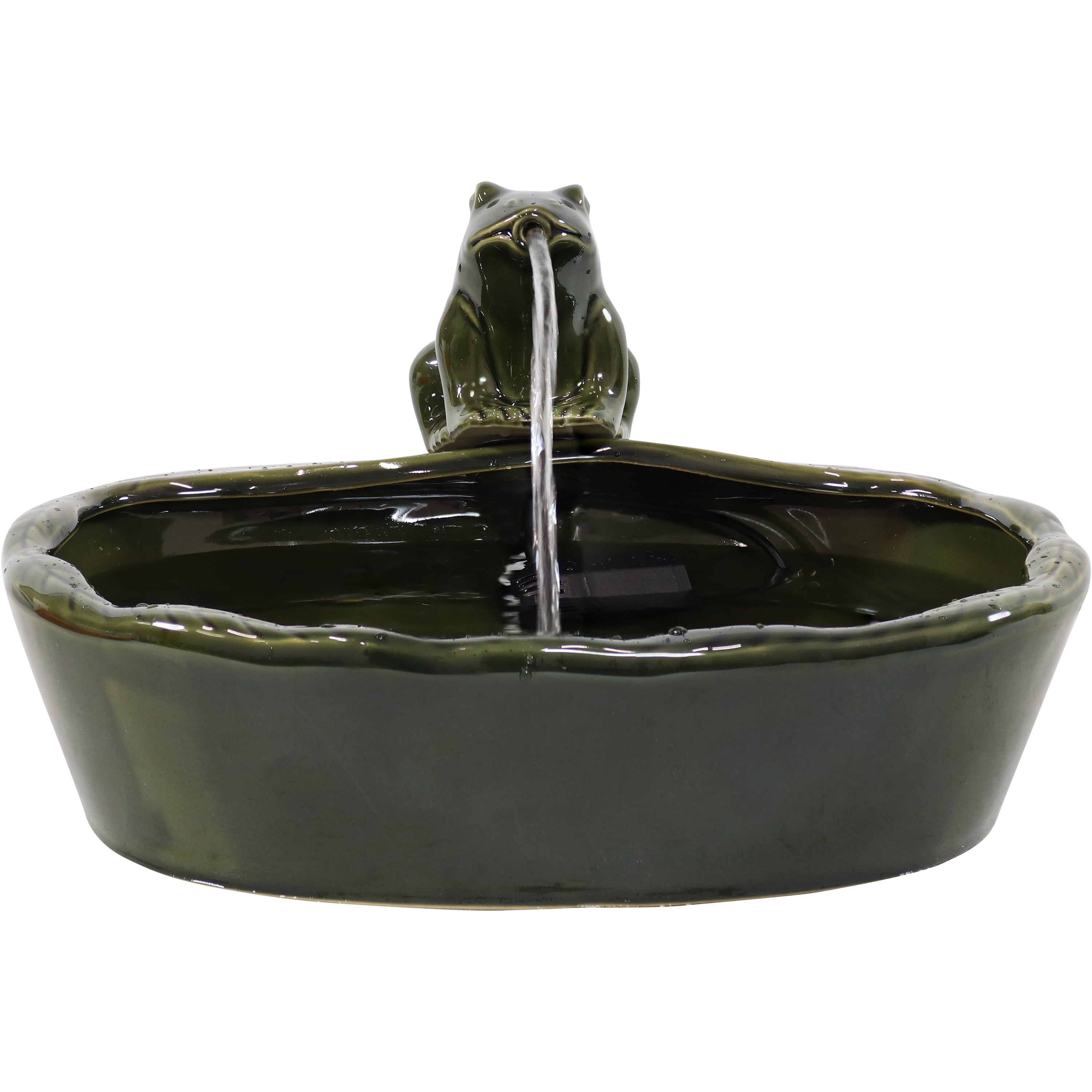 Sunnydaze Green Glazed Ceramic Solar Water Fountain - Frog