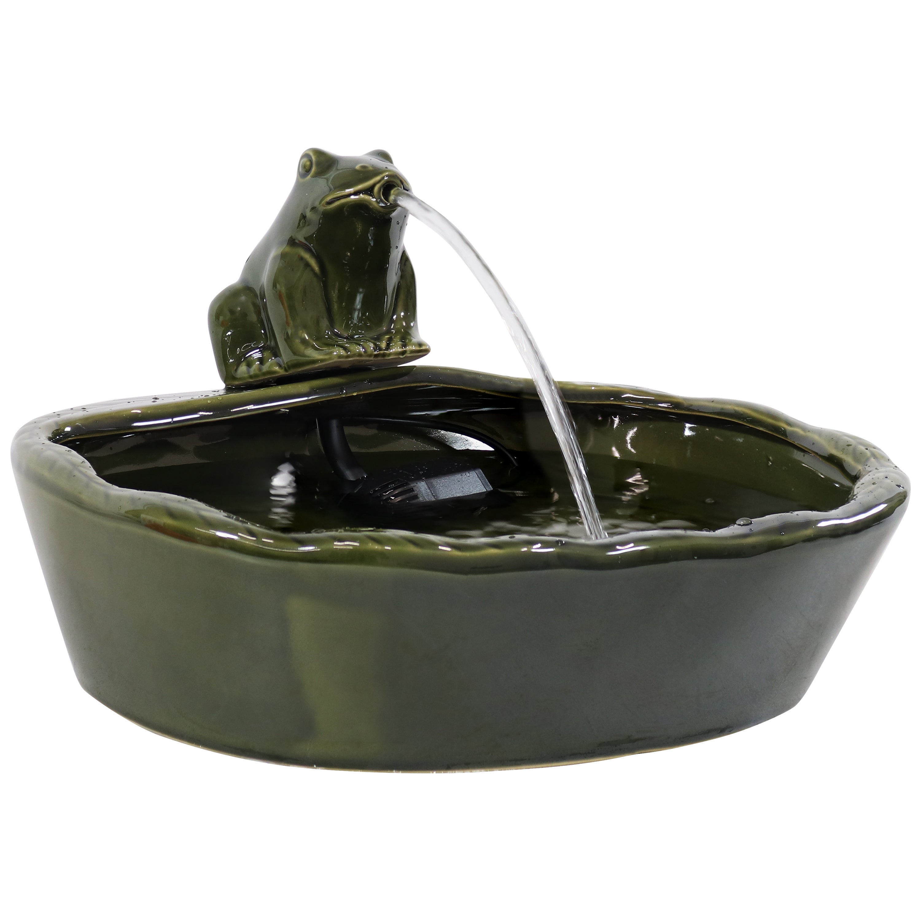 Sunnydaze Green Glazed Ceramic Solar Water Fountain - Frog SL-0285