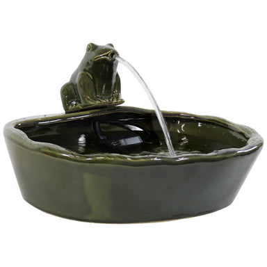 Sunnydaze Green Glazed Ceramic Solar Water Fountain - Frog SL-0285