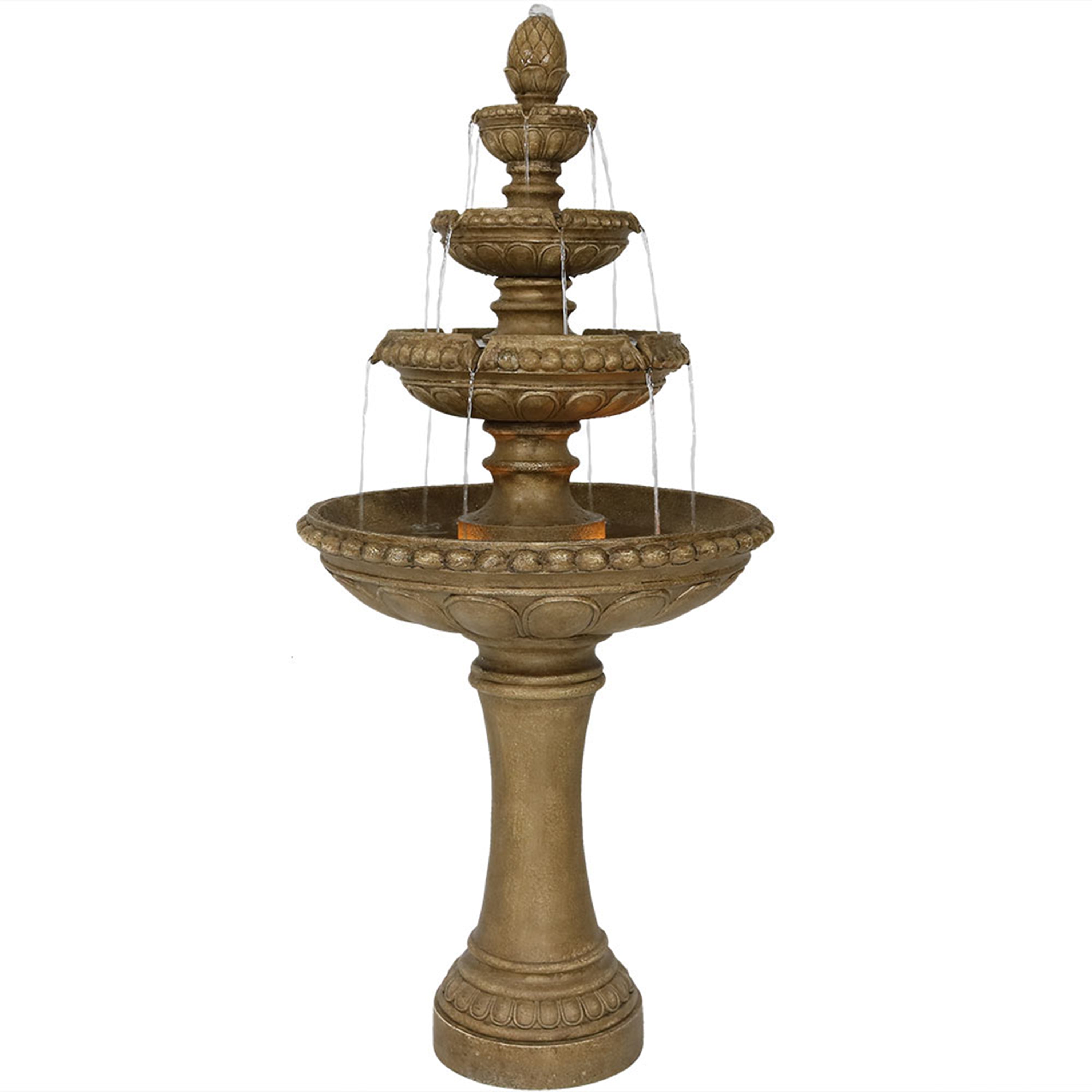Sunnydaze Large 4-Tier Outdoor Water Fountain with LED Light - 65" GSI-781