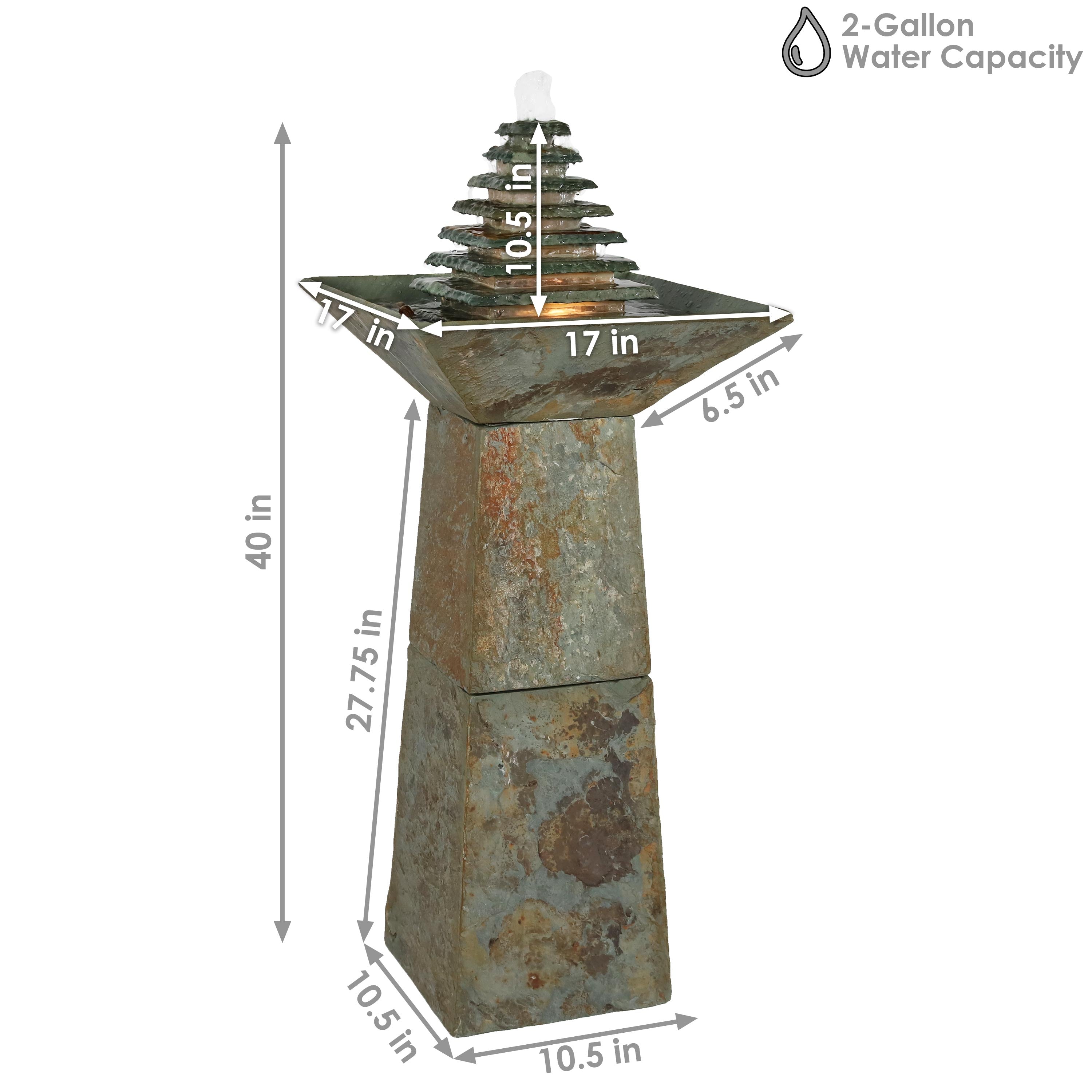 Sunnydaze Layered Pyramid Slate Outdoor Fountain with LED Light - 40" GSI-798