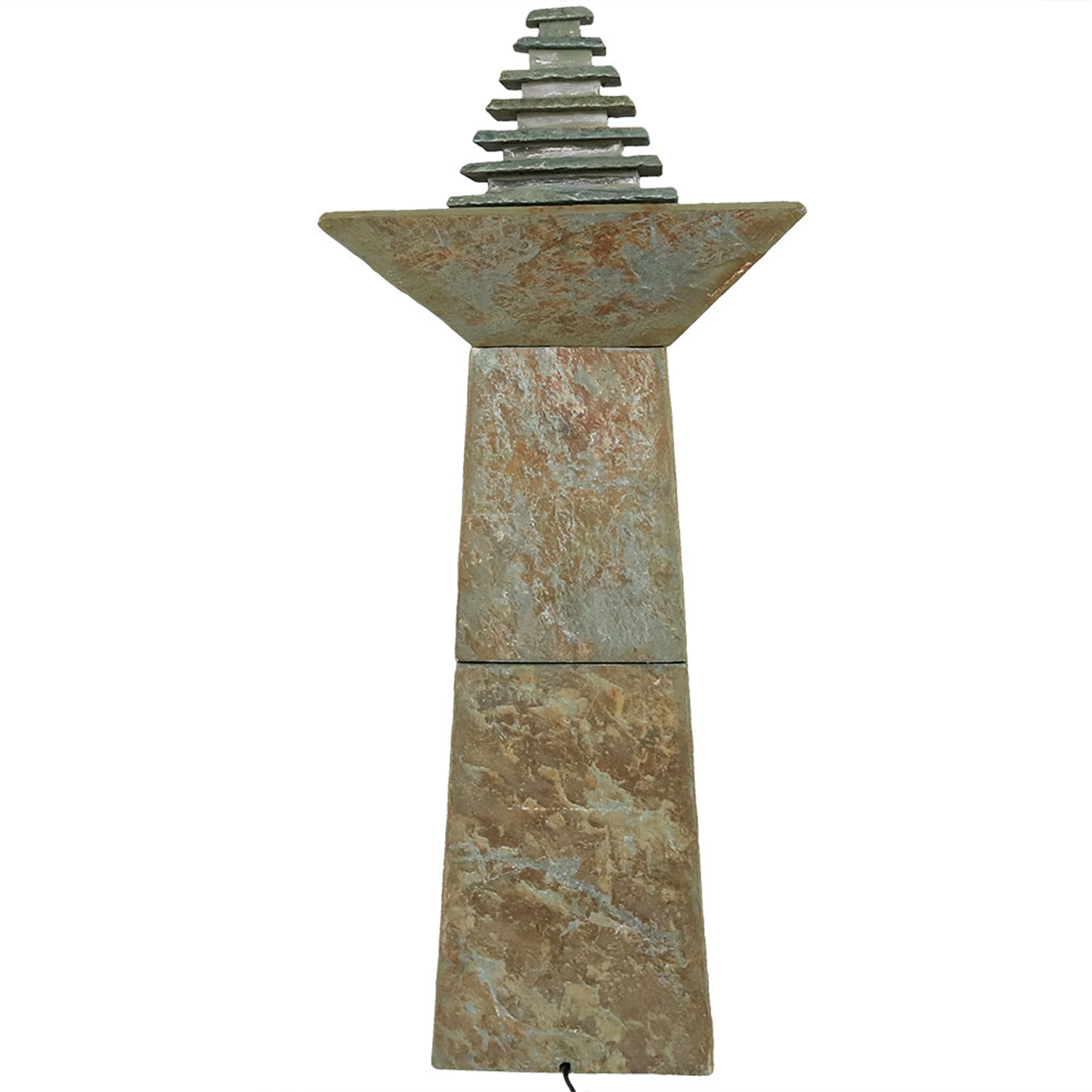Sunnydaze Layered Pyramid Slate Outdoor Fountain with LED Light - 40" GSI-798