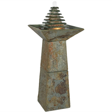 Sunnydaze Layered Pyramid Slate Outdoor Fountain with LED Light - 40" GSI-798