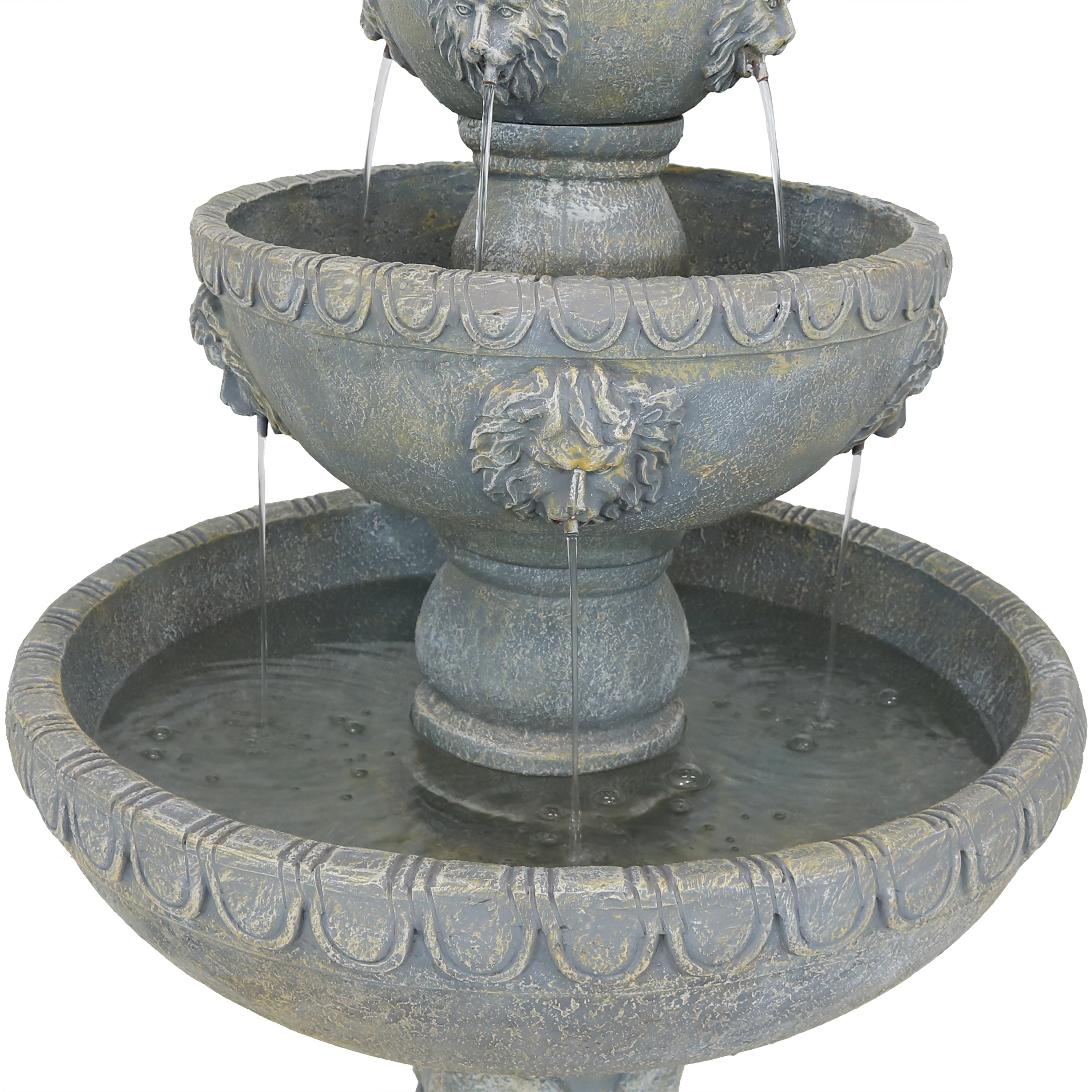 Sunnydaze Lion Head 3-Tier Outdoor Water Fountain with Electric Pump 73905-FC