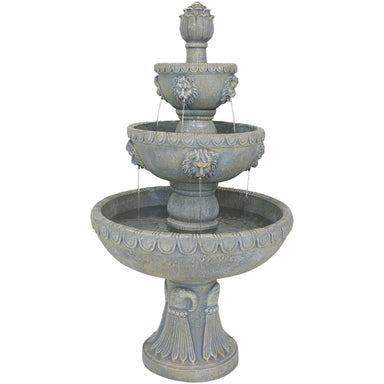 Sunnydaze Lion Head 3-Tier Outdoor Water Fountain with Electric Pump 73905-FC