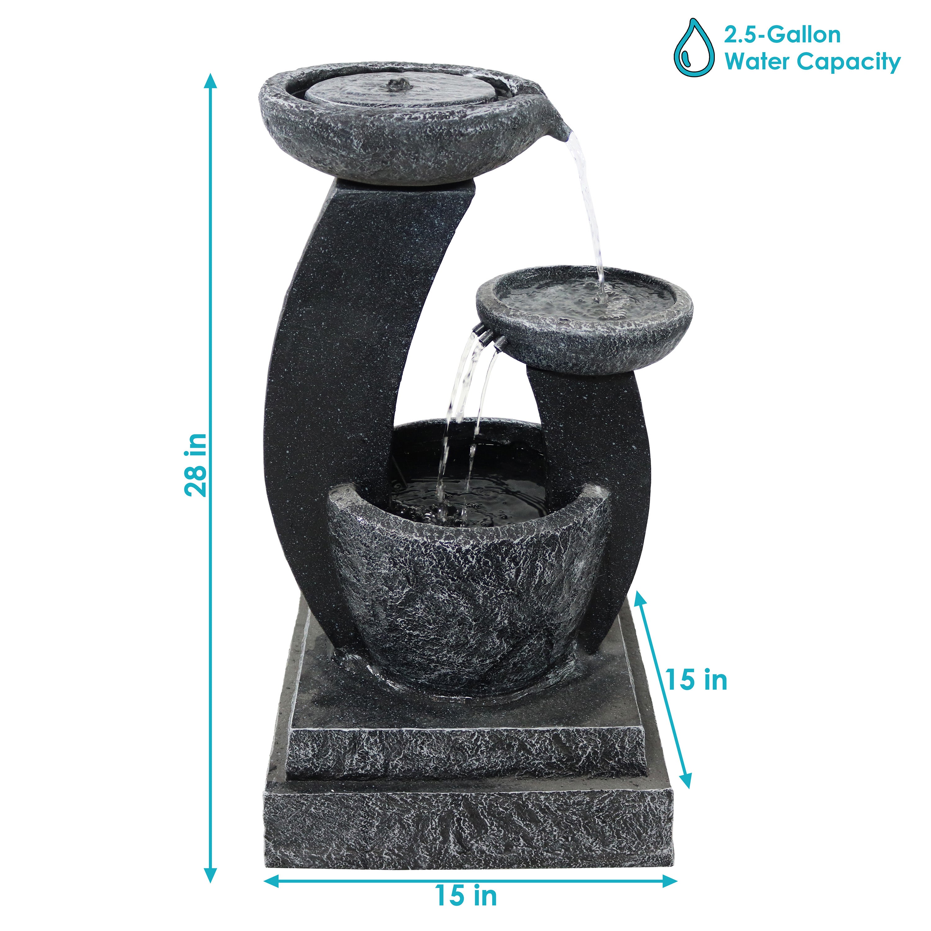 Sunnydaze Modern Cascading Bowls Solar Fountain with Battery Backup AMP-F913B