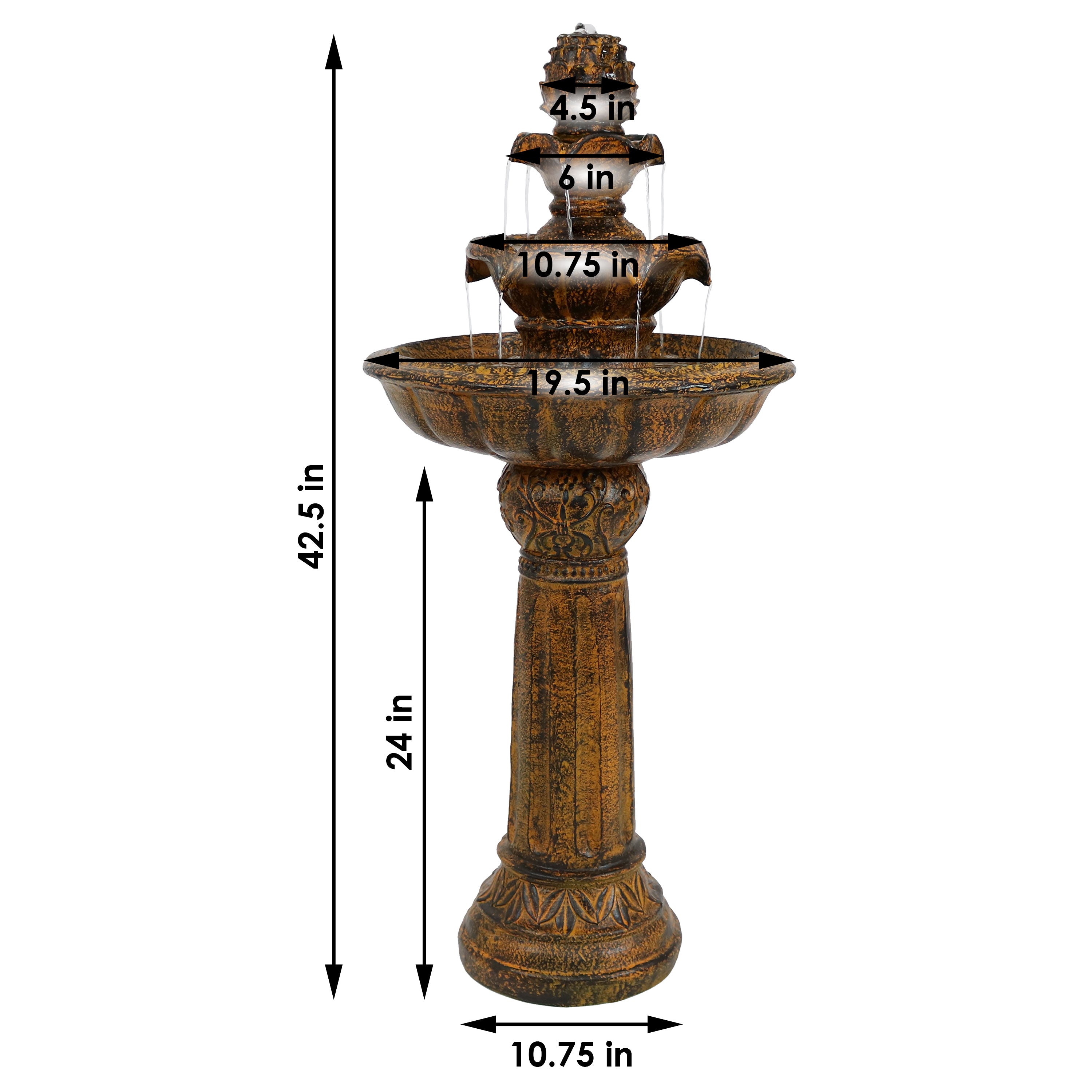Sunnydaze Ornate Elegance Solar Water Fountain with Battery Backup - 42.5" H SL-474