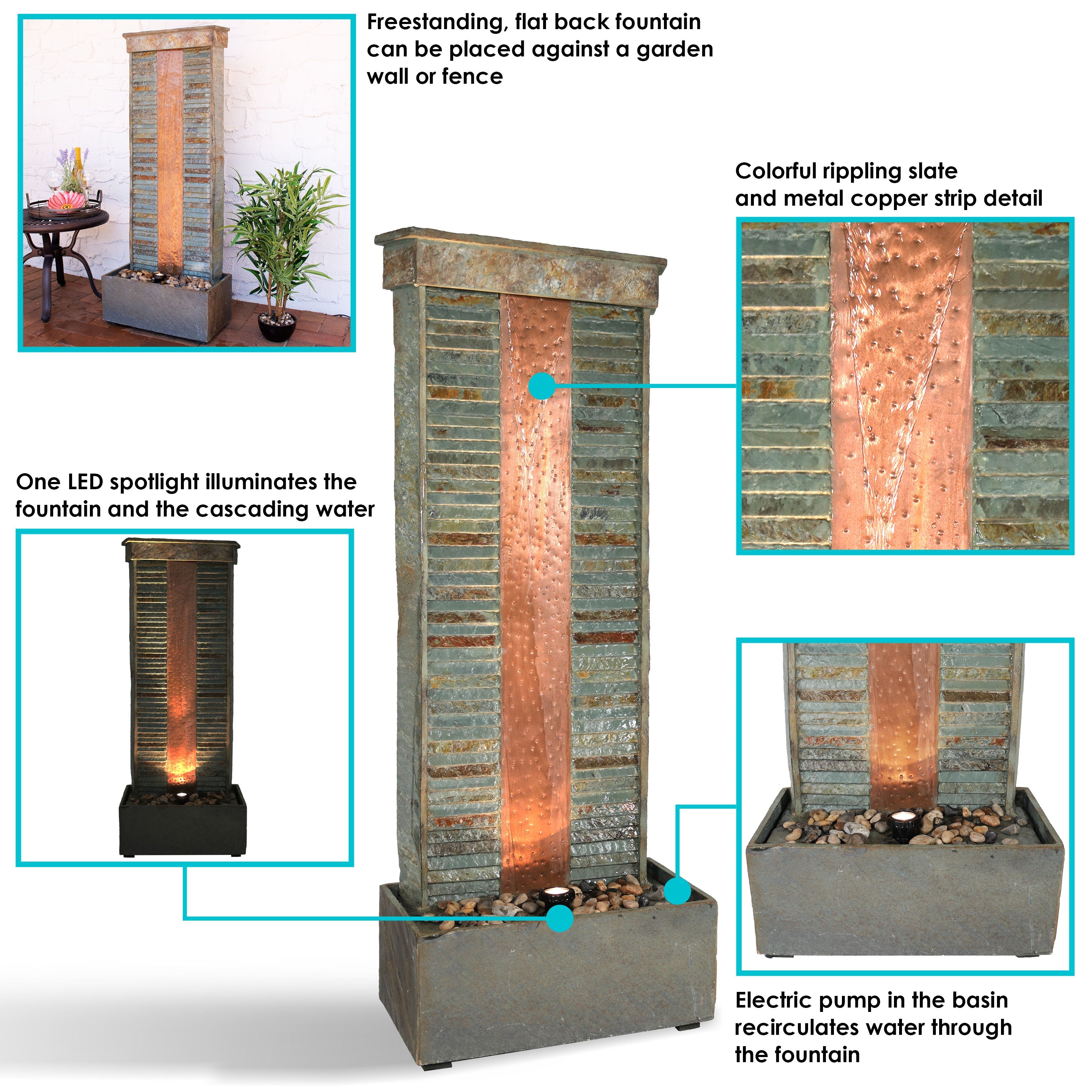 Sunnydaze Rippled Slate Water Fountain with LED Lights - 48" GSI-835