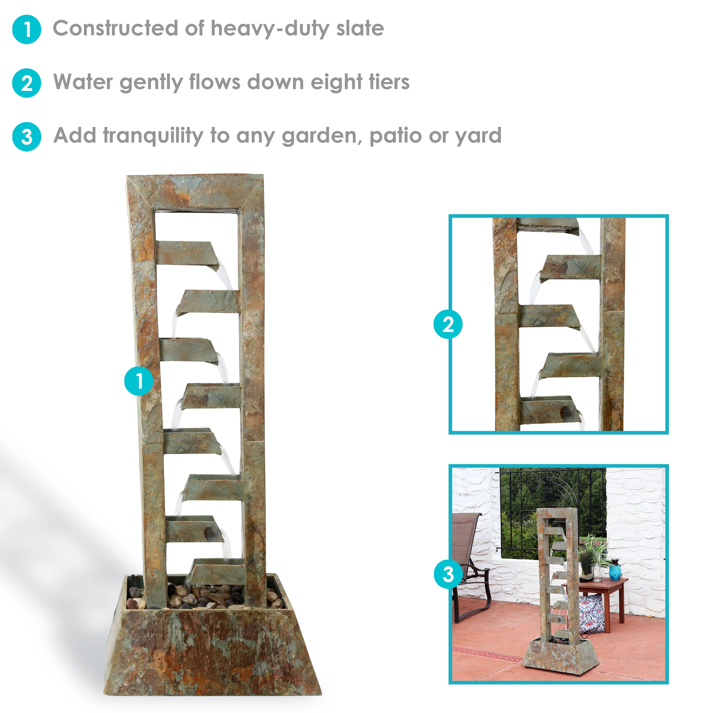 Sunnydaze Stacked Freestanding Slate Floor Fountain - 49" H GSI-806