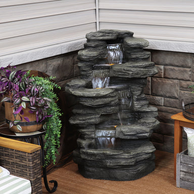 Sunnydaze Stacked Shale Outdoor Rock Waterfall Fountain with LED Lights - 38" DW-96023