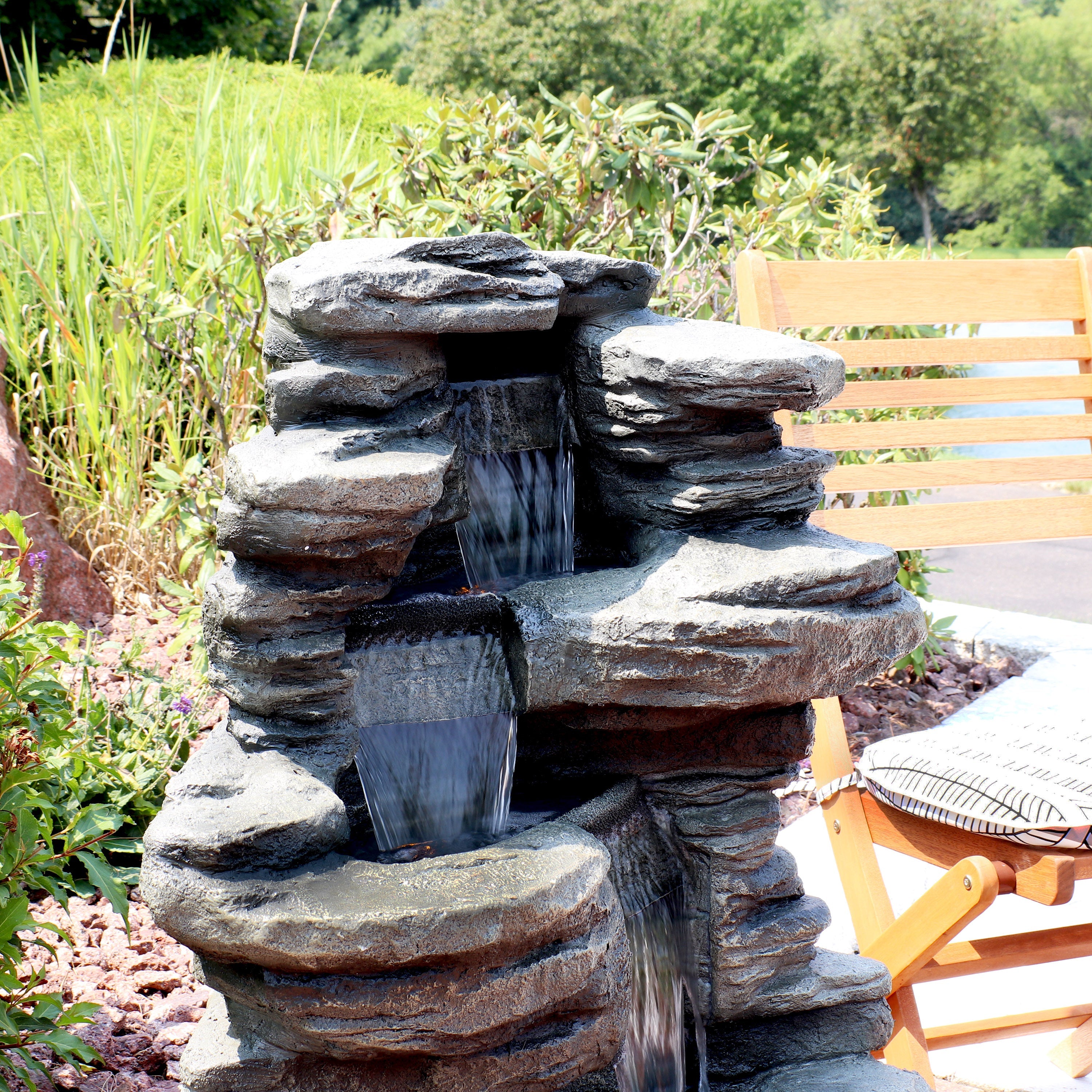 Sunnydaze Stacked Shale Outdoor Rock Waterfall Fountain with LED Lights - 38" DW-96023