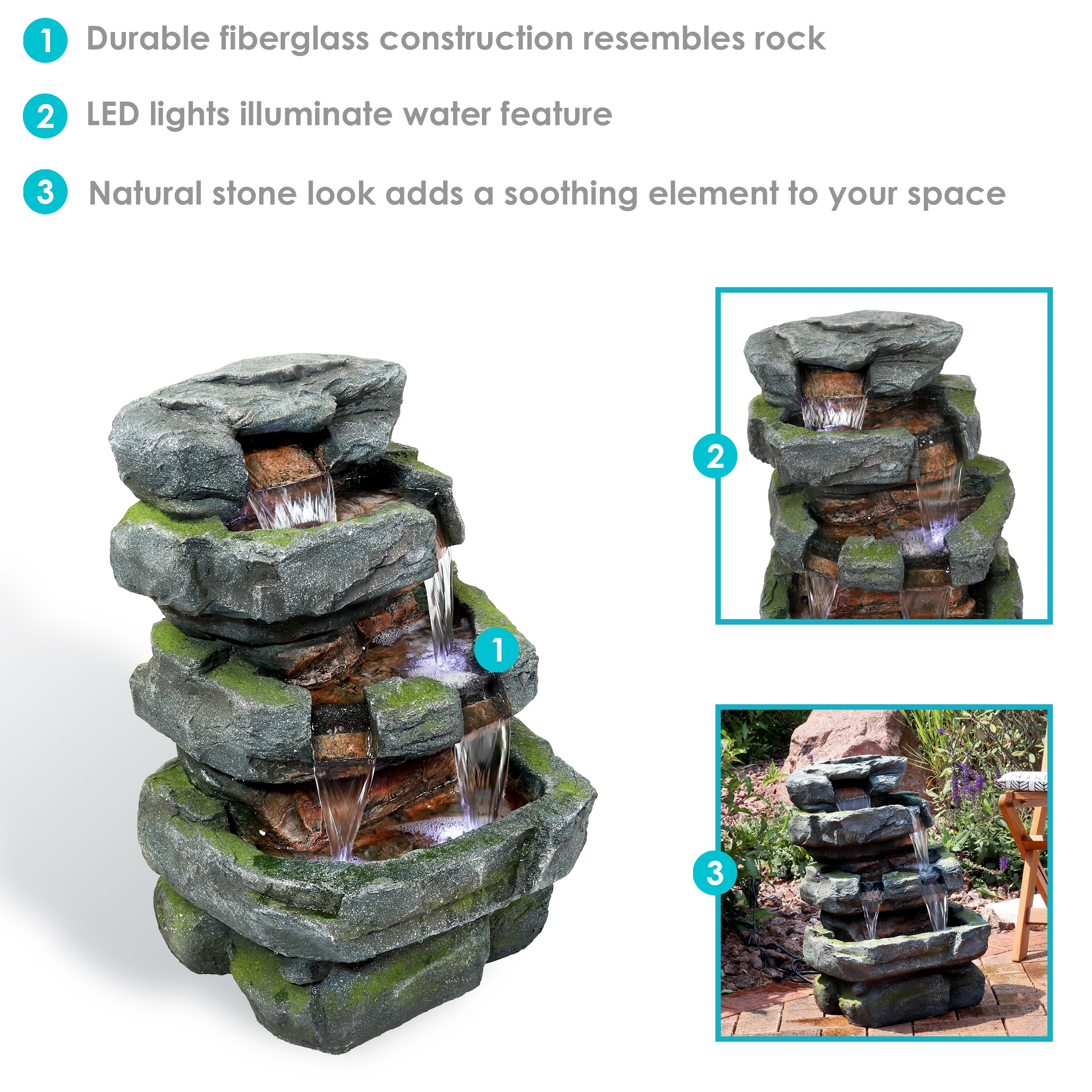 Sunnydaze Stacked Shale Outdoor Rock Waterfall Fountain with LED Lights - 38" DW-96023