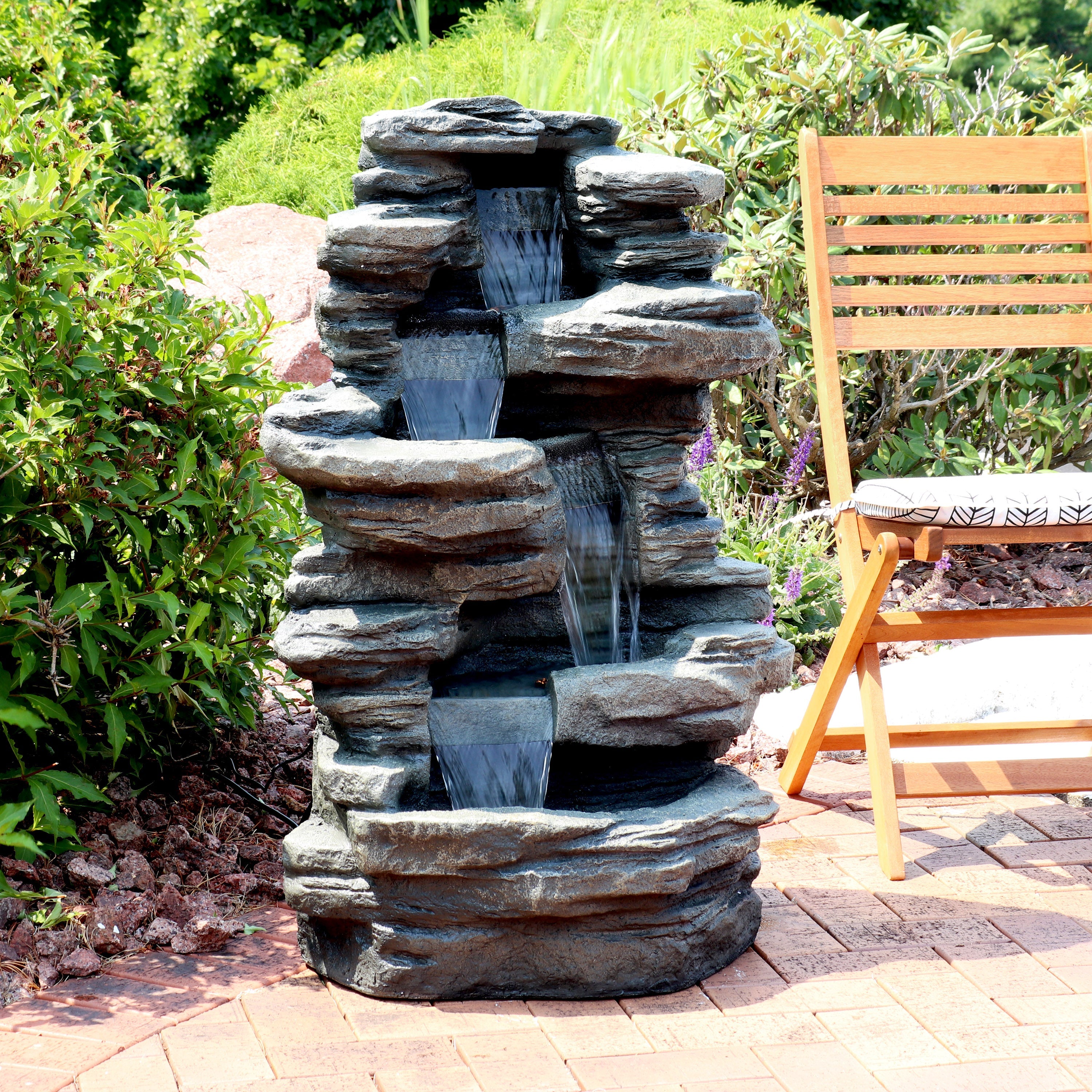 Sunnydaze Stacked Shale Outdoor Rock Waterfall Fountain with LED Lights - 38" DW-96023