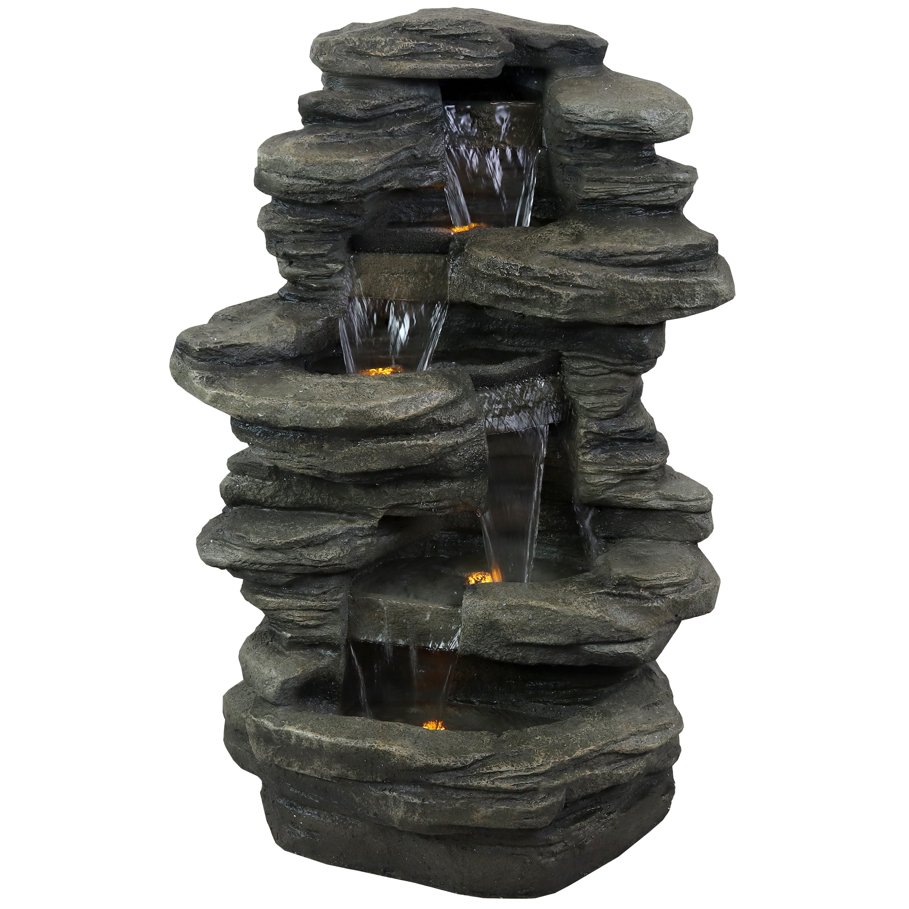 Sunnydaze Stacked Shale Outdoor Rock Waterfall Fountain with LED Lights - 38" DW-96023