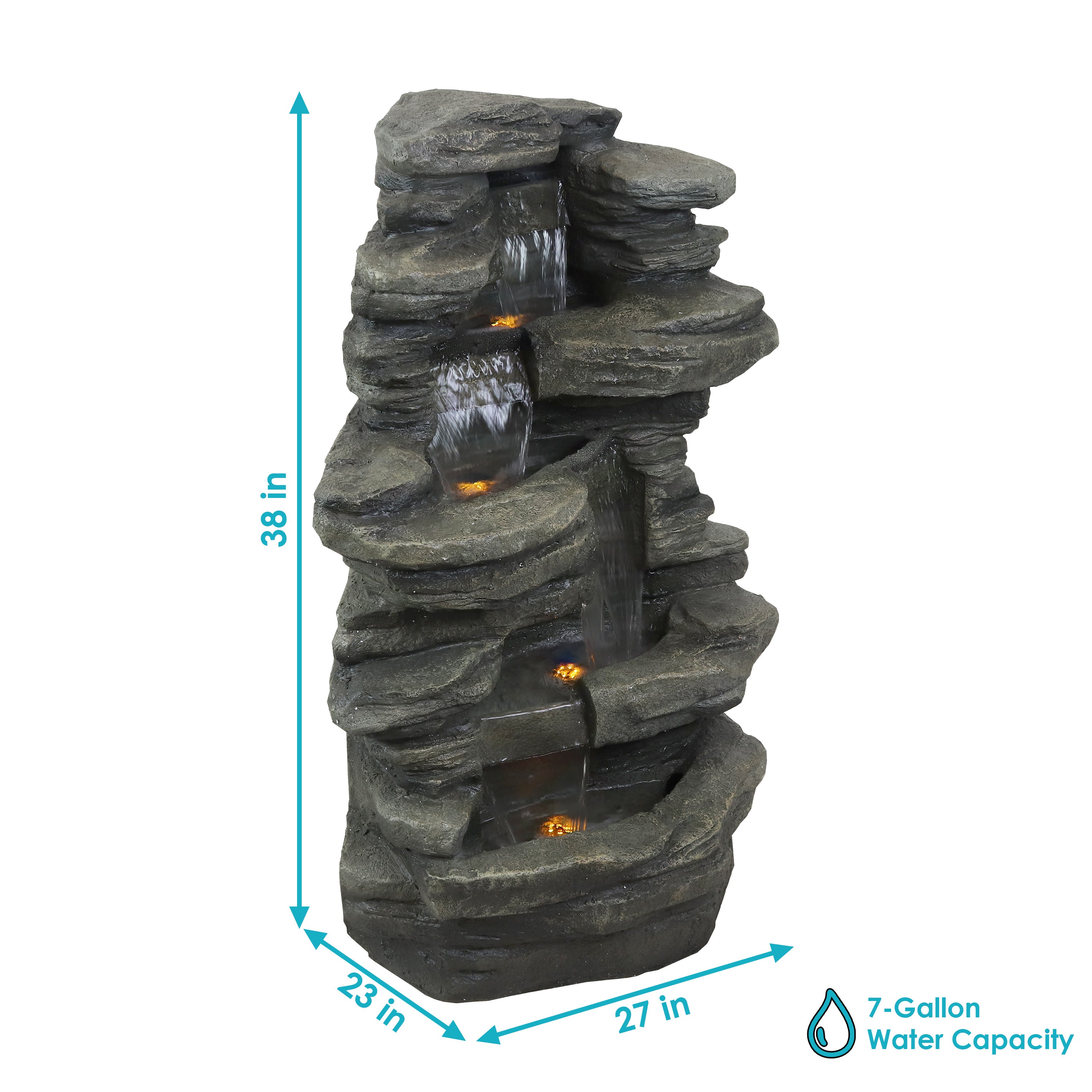 Sunnydaze Stacked Shale Outdoor Rock Waterfall Fountain with LED Lights - 38" DW-96023
