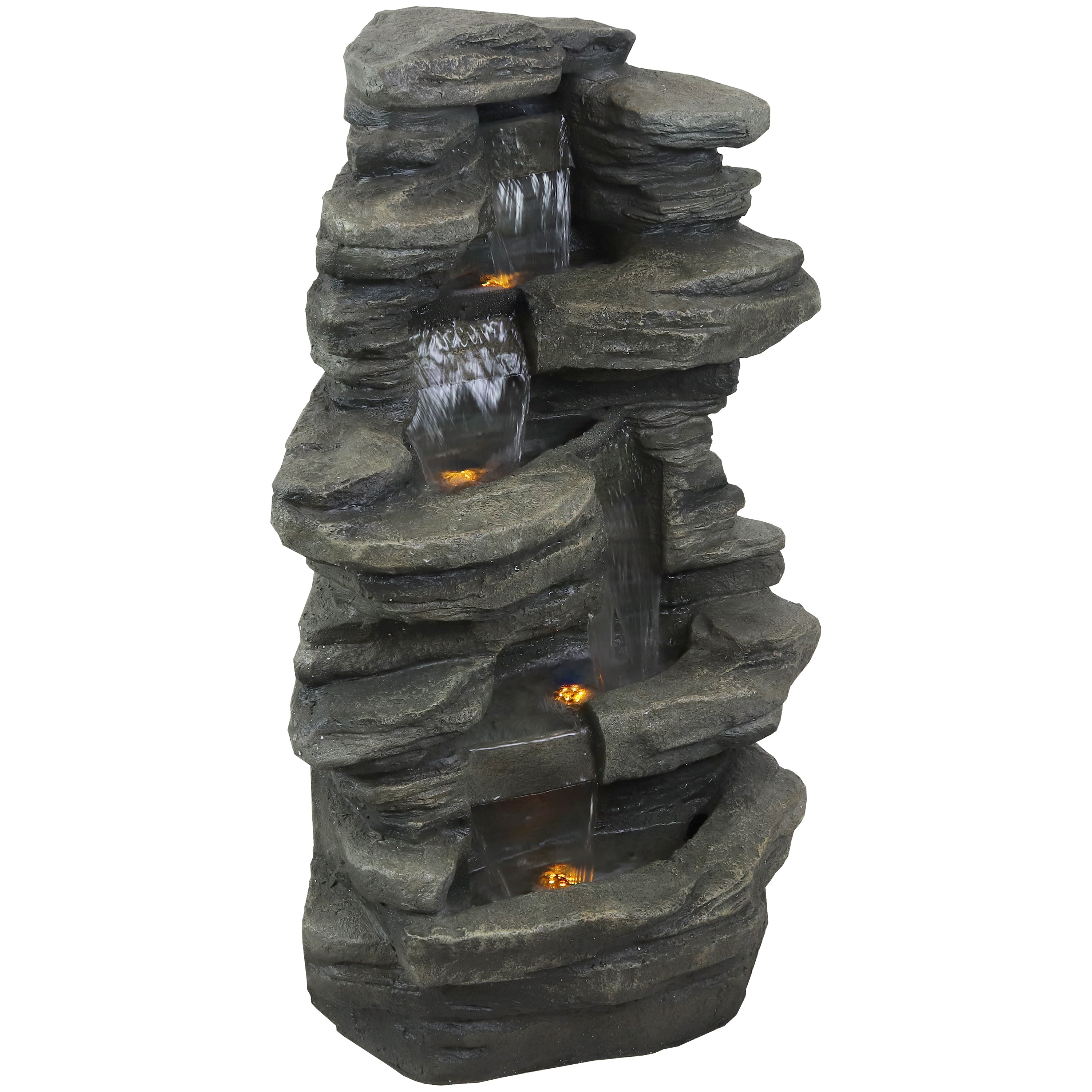 Sunnydaze Stacked Shale Outdoor Rock Waterfall Fountain with LED Lights - 38" DW-96023