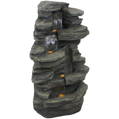 Sunnydaze Stacked Shale Outdoor Rock Waterfall Fountain with LED Lights - 38" DW-96023