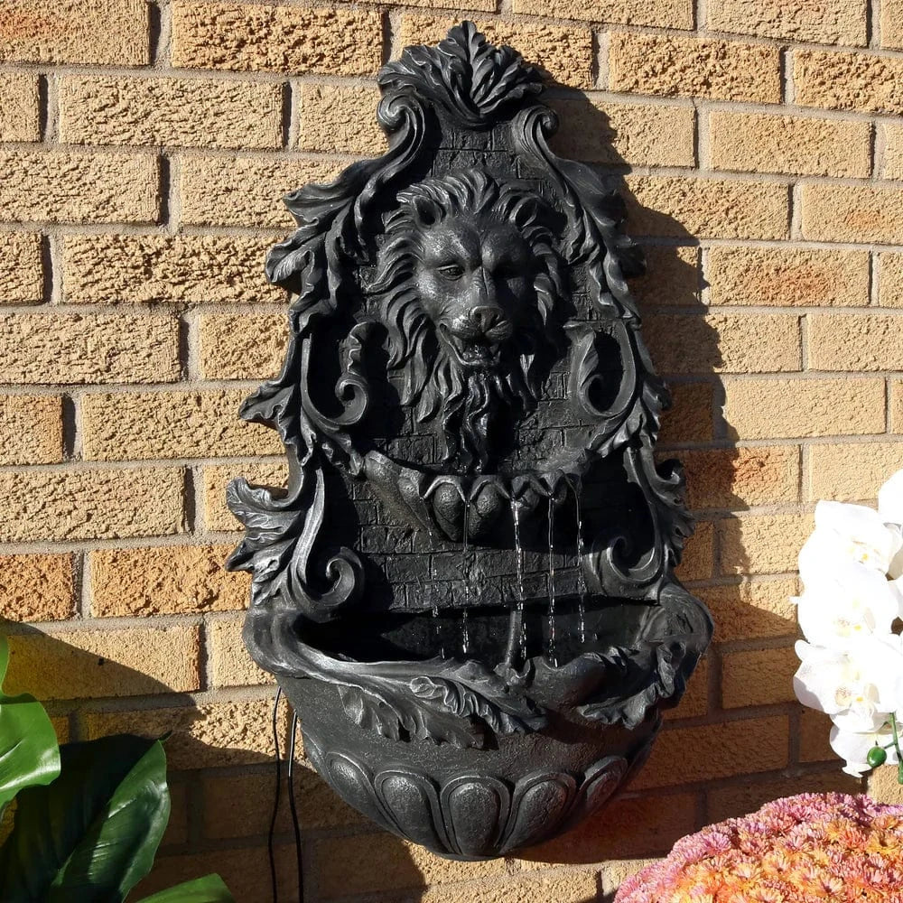 Sunnydaze Stoic Courage Lion Head Solar Fountain with Battery Backup AMP-673