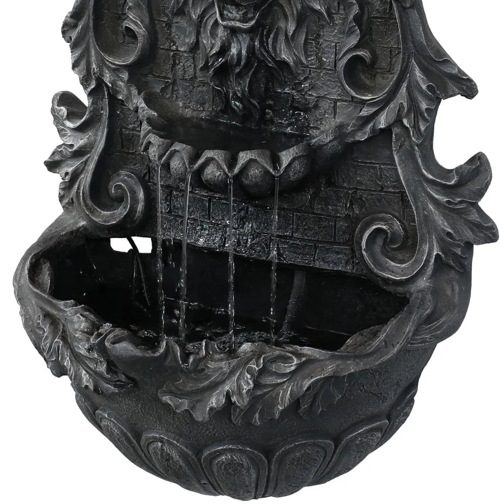 Sunnydaze Stoic Courage Lion Head Solar Fountain with Battery Backup AMP-673