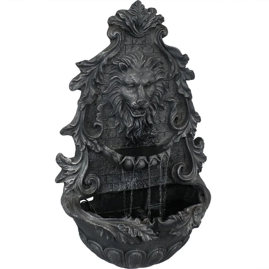 Sunnydaze Stoic Courage Lion Head Solar Fountain with Battery Backup AMP-673