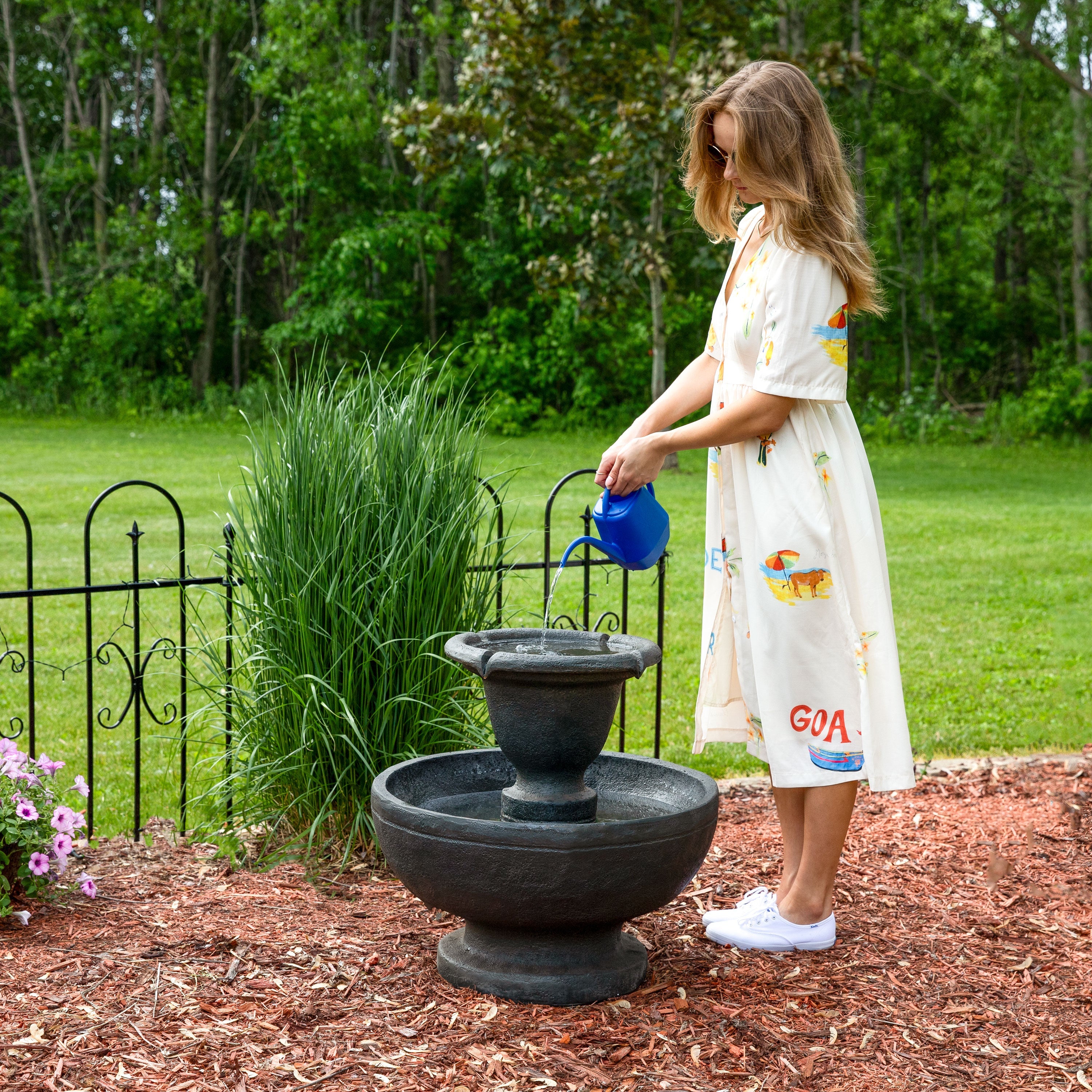 Sunnydaze Streaming Falls 2-Tier Outdoor Water Fountain - 25-Inch - Brown FC-22495