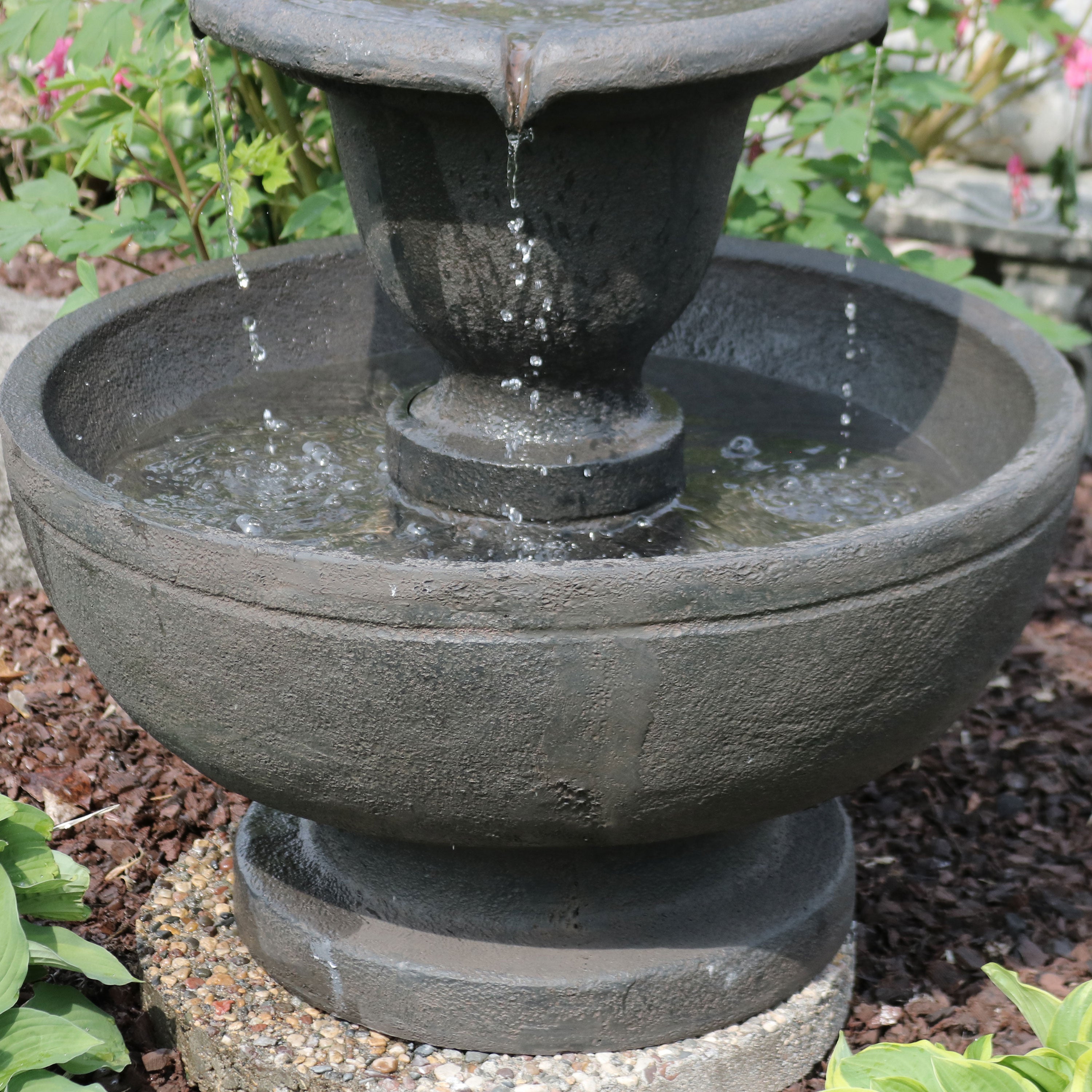Sunnydaze Streaming Falls 2-Tier Outdoor Water Fountain - 25-Inch - Brown FC-22495