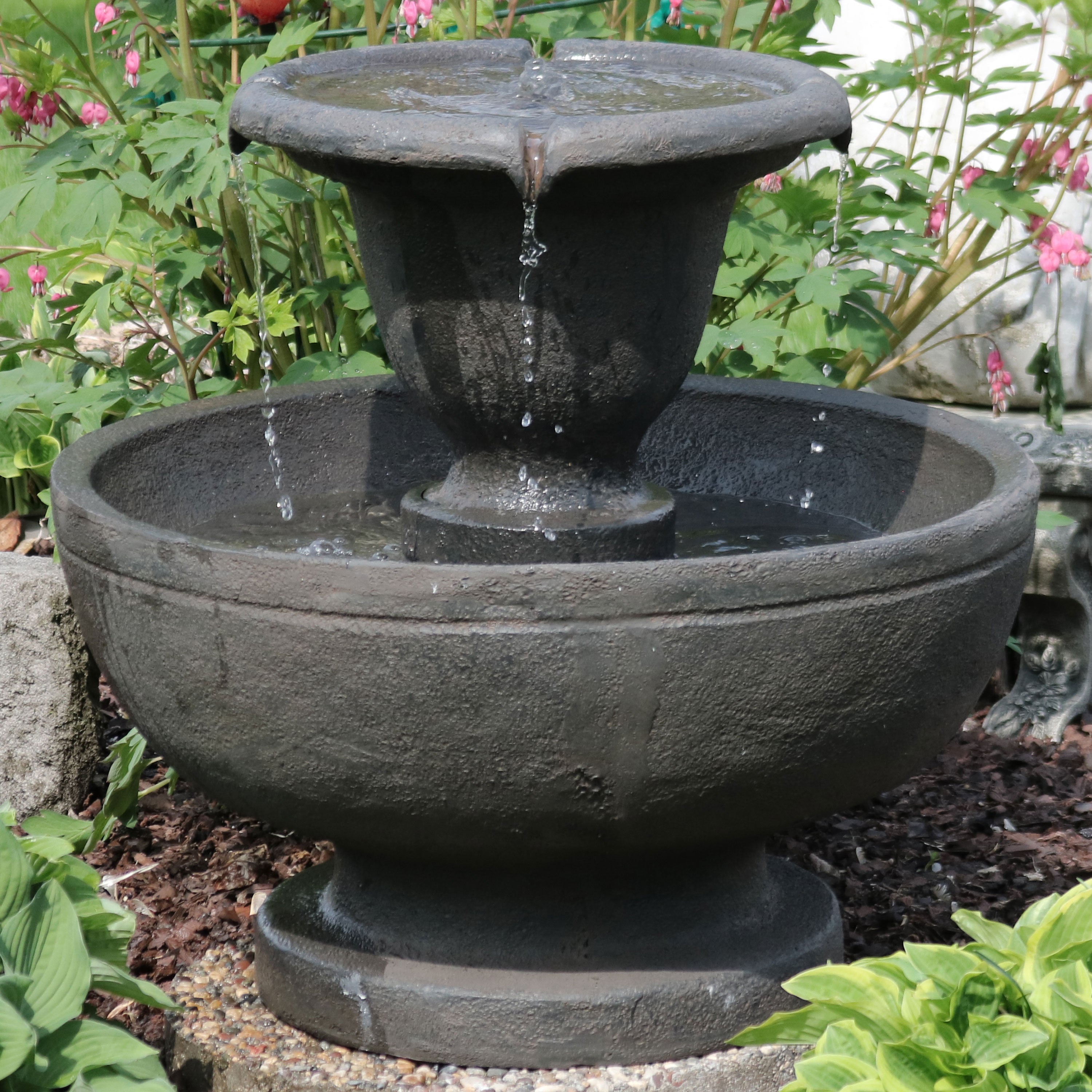 Sunnydaze Streaming Falls 2-Tier Outdoor Water Fountain - 25-Inch - Brown FC-22495