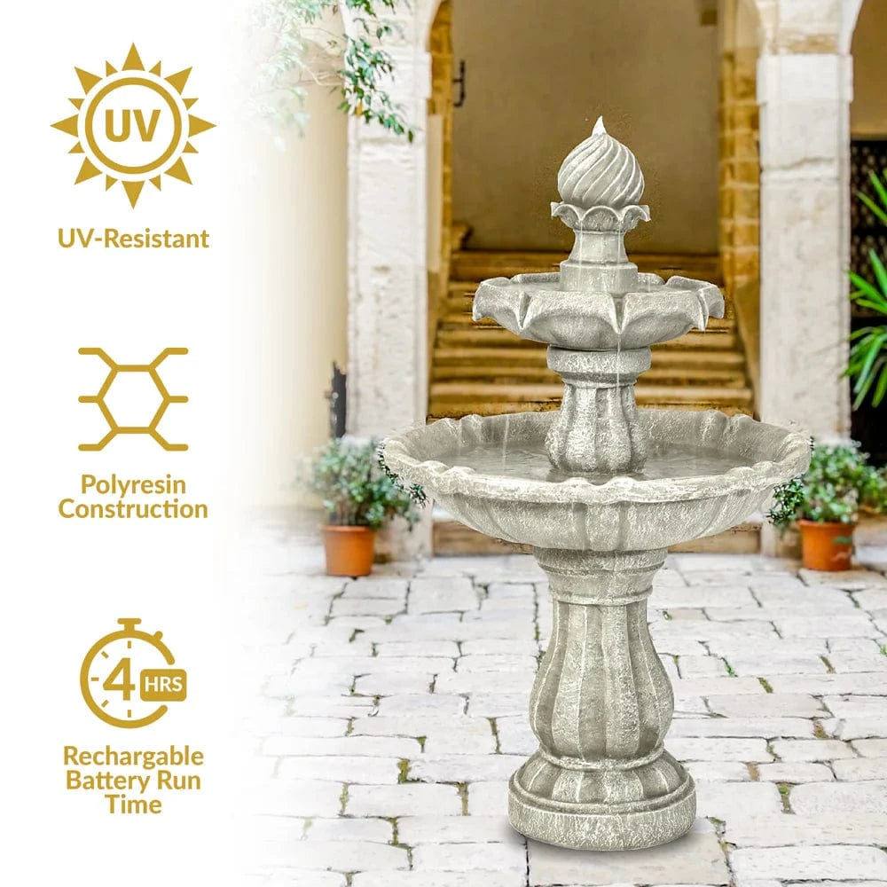 SunnyDaze Fountains Sunnydaze 2-Tier 35” Solar Powered w/ Battery Backup Fountain