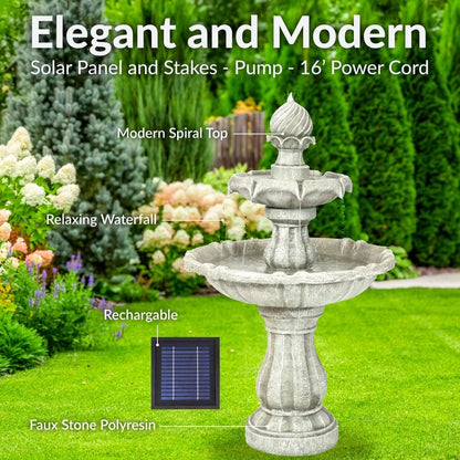 SunnyDaze Fountains Sunnydaze 2-Tier 35” Solar Powered w/ Battery Backup Fountain
