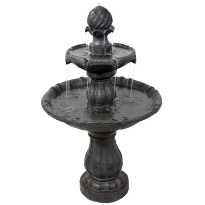 SunnyDaze Fountains Ash Black Sunnydaze 2-Tier 35” Solar Powered w/ Battery Backup Fountain