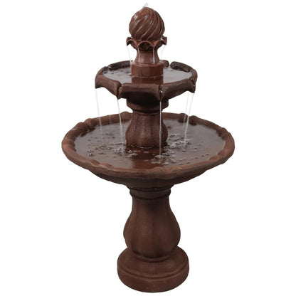 SunnyDaze Fountains Copper Rust Sunnydaze 2-Tier 35” Solar Powered w/ Battery Backup Fountain