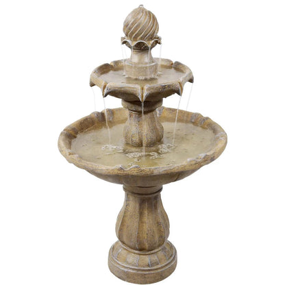 SunnyDaze Fountains Earthy Brown Sunnydaze 2-Tier 35” Solar Powered w/ Battery Backup Fountain