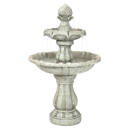 SunnyDaze Fountains White Ash Sunnydaze 2-Tier 35” Solar Powered w/ Battery Backup Fountain