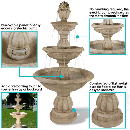 SunnyDaze Fountains Sunnydaze 3-Tier Cornucopia Outdoor Water Fountain - 61" H