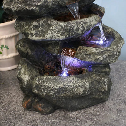 SunnyDaze Fountains Sunnydaze 6-Tier Stone Falls 15” w/ LED Light Table Top Indoor Water Fountain