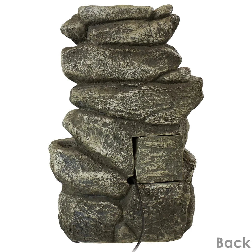 SunnyDaze Fountains Sunnydaze 6-Tier Stone Falls 15” w/ LED Light Table Top Indoor Water Fountain