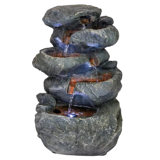 SunnyDaze Fountains Sunnydaze 6-Tier Stone Falls 15” w/ LED Light Table Top Indoor Water Fountain