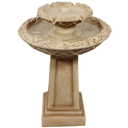 SunnyDaze Fountains Sunnydaze Beveled Flower 2-Tier Outdoor Water Fountain & Bird Bath - 28"