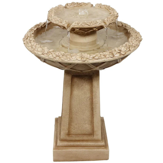 SunnyDaze Fountains Sunnydaze Beveled Flower 2-Tier Outdoor Water Fountain & Bird Bath - 28"